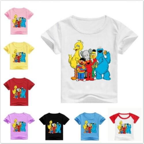 New Children Cartoon Sesame Street Elmo Funny T Shirt Summer Kids Short Sleeve T-shirts Baby Boys Girls Tops Baby Casual Clothes