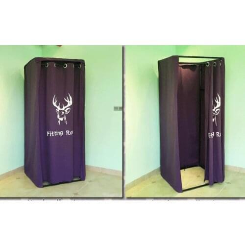 Dressing room. Moving changing room. Simple fitting room. Shelf curtain