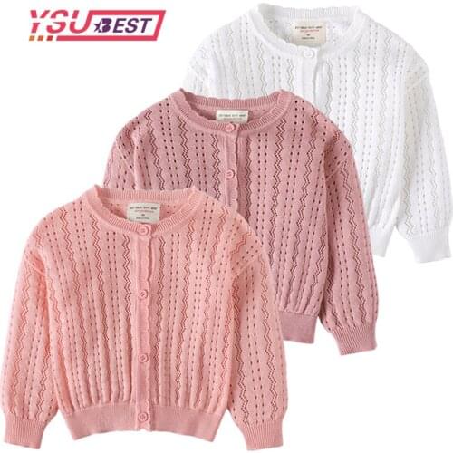 1-5Yrs Baby Girls Cardigan Cotton Autumn Solid Color Hollow Out Childrens Sweater Thin Kids Girls Cardigan Jacket Knitting