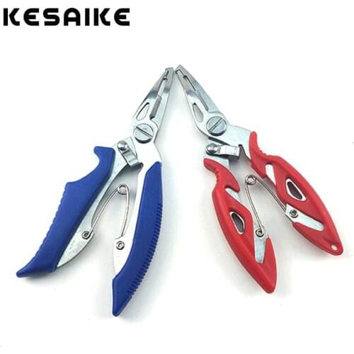 KESAIKE Stainless Steel Fishing Pliers with package Scissors Line Cutter Remove Hook Fishing Tackle Tool blue/red