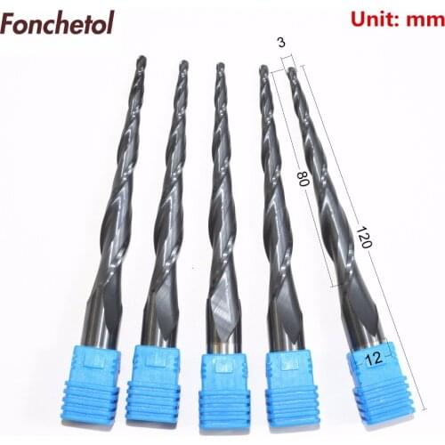 12mm*R1.5*80C*120L,CNC spherical cone solid carbide end mill,woodworking router bit,2 flutes taper ball nose milling cutter