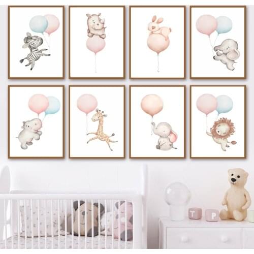 Rabbit Elephant Giraffe Zebra Hippo Lion Nursery Wall Art Canvas Painting Posters And Prints Wall Pictures Baby Kids Room Decor