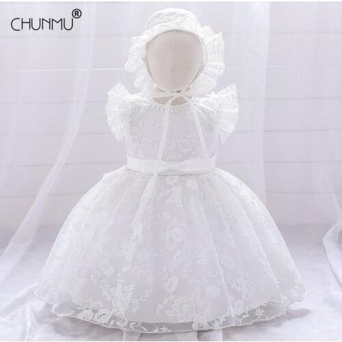 Newborn Baby Girl 1st Year Birthday Dress Flower Party Wedding Lace Embroidery Dress Infant Baptism Gown Toddler Girls Clothes