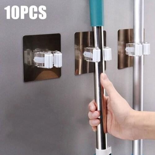 1/2/5/10Pcs Kitchen Bathroom Adhesive Multi-Purpose Hooks Wall Mounted Mop Organizer Holder RackBrush Broom Hanger Strong Hooks