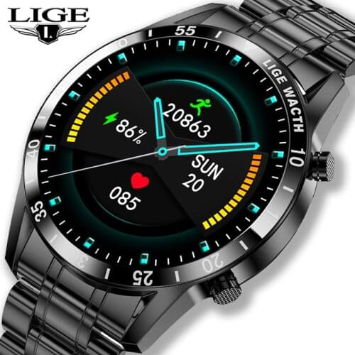 LIGE 2021 New Steel Band Smart Watch Men Women Bluetooth Call Full Touch Screen Fitness Smartwatch Heart Rate For Android IOS