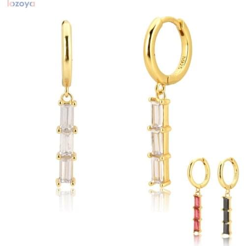 LOZOYA 925 Sterling Silver New Color Pink Black Zircon Drop Earring Circle 2021 Rock Punk Piercing Luxury CZ Pendiente Jewelry