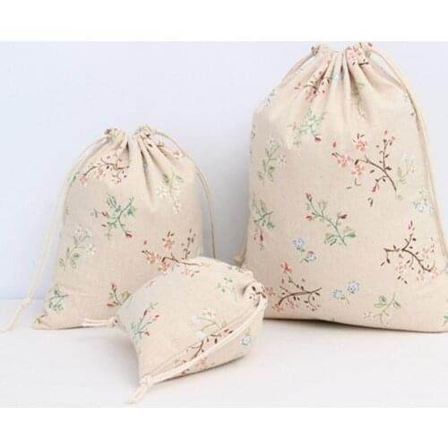 3Size Cartoon Print Drawstring Pouch Sack Candy Bags Burlap Jute Gift Bag Wedding Favor Pouch Linen Jewelry Packaging Bag