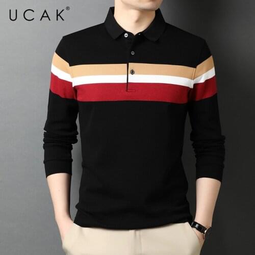 UCAK Brand Classic Casual Pure Cotton Turn-down Collar Striped T Shirt Men Clothes Autumn Streetwear Long Sleeve T-Shirts U5711