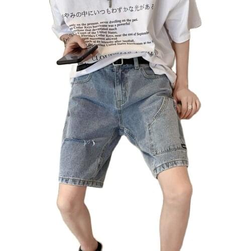 Mens Casual Shorts Ins Super Fire Ripped Jeans Han Edition Tide Male Summer Thin Section Hong Kong Fashion Relaxed Joker Pants