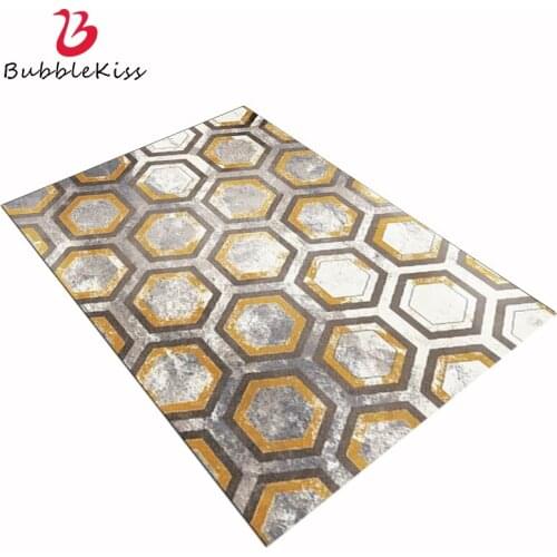 Bubble Kiss Soft Light Carpet for Living Room Modern Minimalist Yellow Gray Geometric Lattice Area Rugs Bedroom Decor Floor Mat