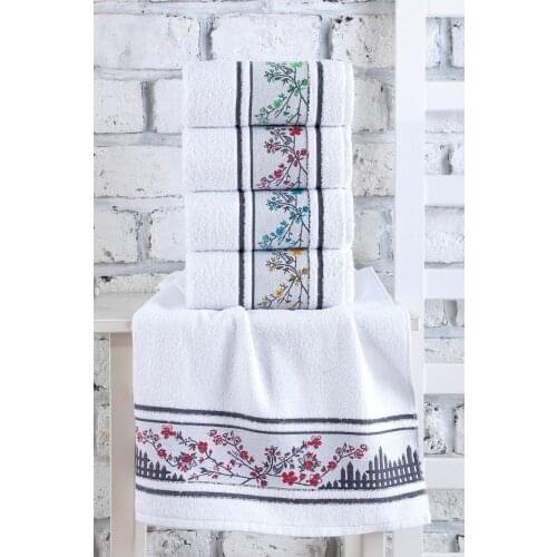 Garden Flowers Embroidered Hand And Face Towel Set 4'lü 50x90 cm 100 Cotton Turkish Quality Luxury Super soft and Highly Absorbent Towels