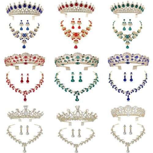 Crystal Bridal Jewelry Set Crown Tiara Bride Crown Necklace Earrings Set Princess Hair Accessories Women Wedding Jewelry