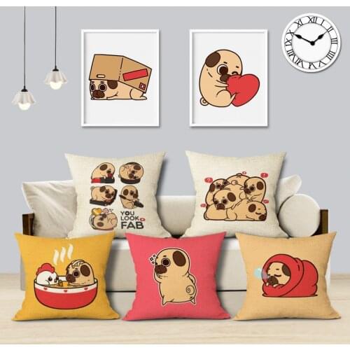 Pug Dog Cushion Cover Cute Animal Puppy Makeup To Sleep Printing Pillowcase Car Sofa Decoration Pillowcase