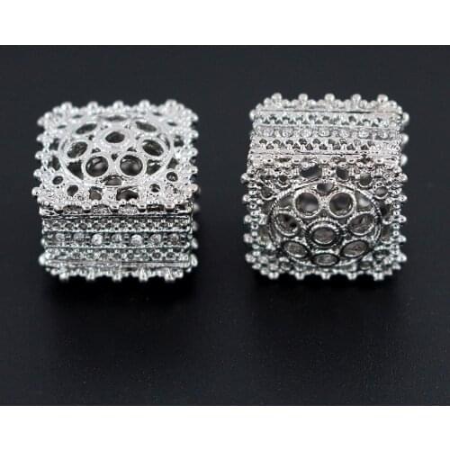 Nigerian Spacer Beads Filigree Square Connectors Paved Rhinestone Findings DIY for Arab Indian Women Men Wedding Jewelry Set