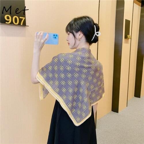 S26 New All-match Turban Korean Silk Scarf Female Decoration Big Square Scarf Spring And Autumn Thin Scarf Multifunction Shawl