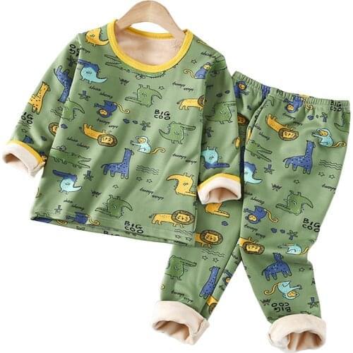 Fall Winter Baby Girl Pajamas Boy Cartoon Top + Pants 2-Piece Suit Kids Warm Sleepwear For 2-9 Years Old Fashion Comfortable