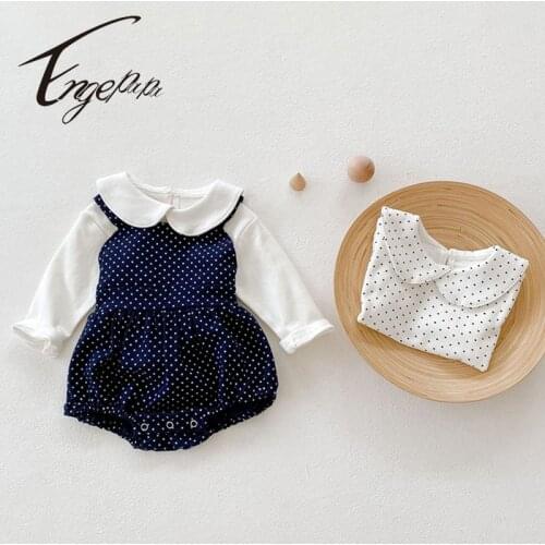 Engepapa Autumn New Infant Baby Girls Suit Dot Top+Star Romper Set Long Sleeves Cotton Clothes Jumpsuit Infant Baby Clothing