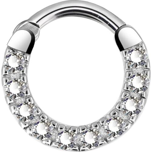 Body Punk 316L Stainless Steel Septum Piercing Clear CZ Paved Septum Clicker Nose Ring Daith Earrings