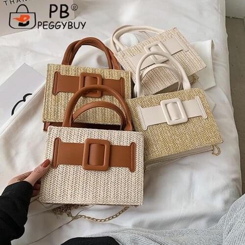 Handmade Woven Purse Beach Bag Handbag Women Fashion Elegant Straw Handbag Summer Shoulder Crossbody Bag Chain Totes