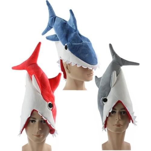 Plush Party Hats Costume Animal Hat Shark Costume Hat for Halloween Animal Theme Party Adults and Kids, Red, Gray, Blue
