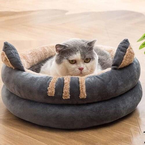 Semi-enclosed cat dog four seasons comfort plus plush pet nest Mat Cave Sleeping Bag plush Supplies Cushion cat house basket