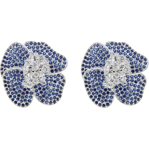 Flowers Stud Earrings Women Earring blue with black cz Pendant Cute Fun Sweet Cartoon Fashion High Quality Jewelry Polymer Clay