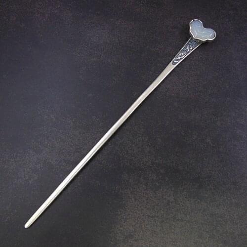 Stone Inlay Thai Silver Hair Stick Vintage Silver Hair Fork Chinese Hairpin Bridal Hair Pins Accessories Pince Cheveux WIGO1387