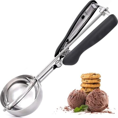Stainless Steel Cookie Scoop Ice Cream Scoop with Anti Slip Rubber Grip Cookie Dough Scooper Ice Cream Spoon Kitchen Accessories