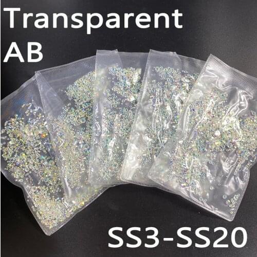 SS3-SS20 Crystal Transparent AB Glass Non Hot Fix Rhinestone Flatback 3D Crystal Nail art Rhinestones Decoration Garment Strass