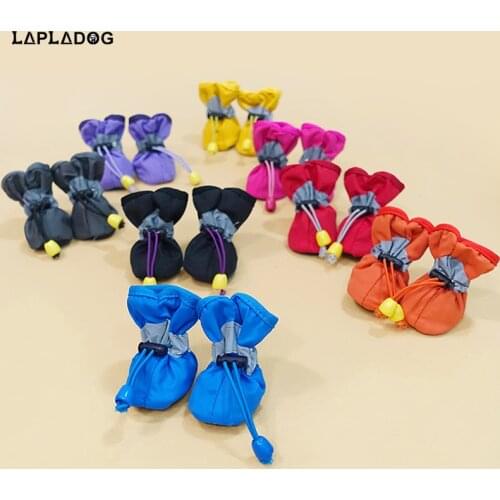4Pcs/Set Warm Pet shoes Teddy Schnauzer Waterproof Puppy Dog Shoes Non-slip Solid Color Small Dogs Rain Boots Sneaker ZL387