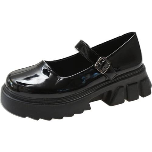 Patent Leather Lolita Shoes Buckle Spring Autumn Mary Janes Shoes Shallow Woman Flats Girls Shoes Plus Size 34-40 Zapatos Mujer