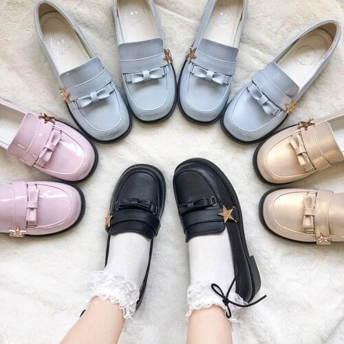 Japanese sweet lolita shoes vintage round head flat heel women shoes lace bowknot jk uniform kawaii shoes loli cosplay cos