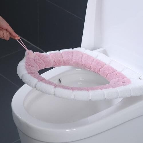 Bathroom Toilet Seat with Handle Closestool Washable Soft Winter Warmer Mat Pad Cushion Home O-shape Toilet Seat Bidet Covers