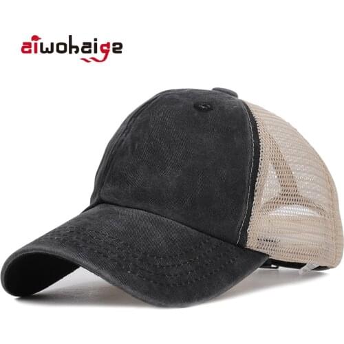 2019 High Quality Fashion Vintage Baseball Cap Women Men Summer Mesh Hat Adjustable Washed Cotton Washed Cotton Bone Gorras Male
