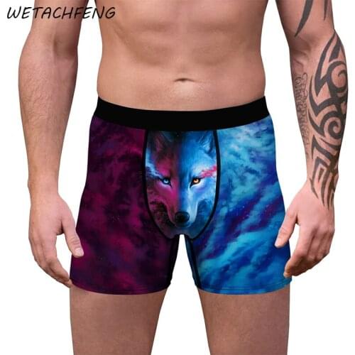 High Quality Brand Wolf Printed Animal Mens Briefs Summer Sexy Tight Boxer Shorts Breathable Soft Plus Size Underwear Pants