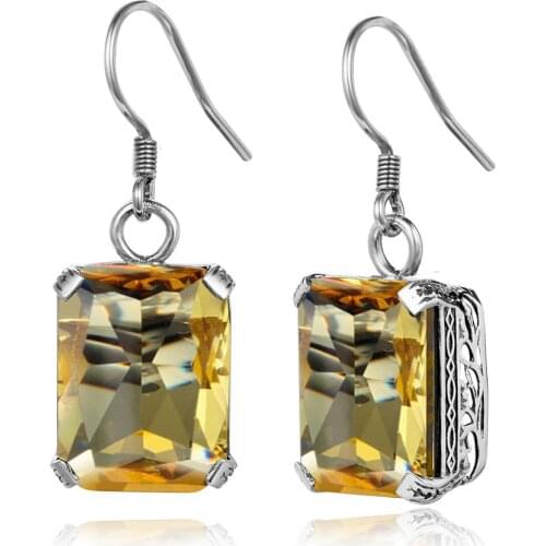 Szjinao Real 925 Sterling Silver Handmade Fine Jewelry Yellow Crystal Earrings For Women November Birthstone Anniversary Gift