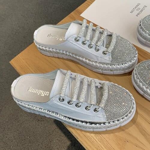 Rhinestone Women Wedges Slippers Fashion Casual Sandals Women Leather Platform Closed Toe Slides Summer Chausson Sneakers Adulte