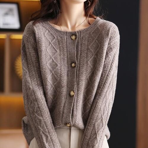 2021 autumn/winter new womens cardigan casual solid color round neck wool sweater plus size knitted cashmere sweater ladies top