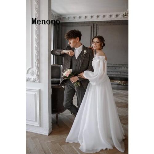 New Wedding Dresses Puff Sleeve Ruched off Shoulder Tulle Boho Bride Gown 2021 vestidos de novia