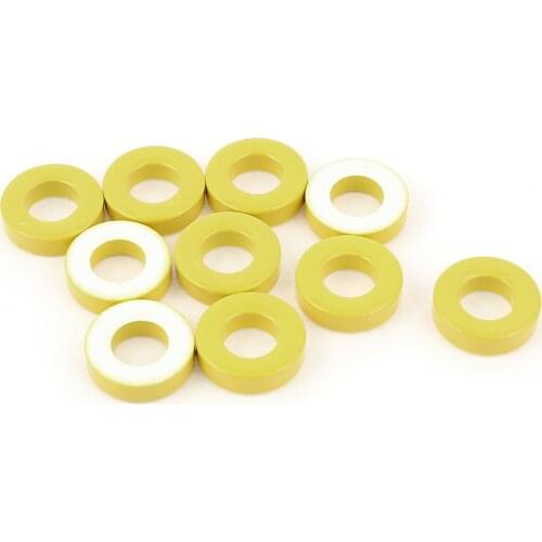 Uxcell 10 Pcs Iron Ferrite Core Power Inductor Toroidal Shaped Ferrite Ring Low Permeability 18x9x5mm Yellow White