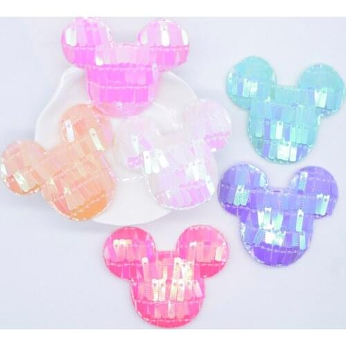 12Pcs 55*46mm Padded Mouse Head Appliques with Sequins Embroider Patches for DIY Clothes Baby Headwear Hairpin Band Decor N40