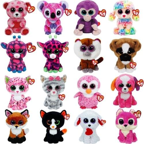 15 CM Ty Beanie Bear Big Eyes Koala Monkey Giraffe Fox Dog Series Cute Plush Toy Stuffed Animal Doll Children Xmas Birthday Gift