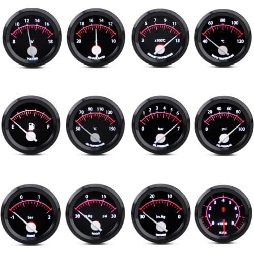 2" 52mm Car Gauge Boost Gauge Water Oil Temperature Oil Pressure Fuel Volt Gauge Air Fuel Ratio Exhaust Temp Vehicle Meter 12V
