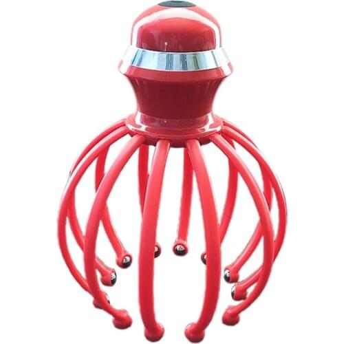 2020 New Upgraded Head Massager Electric Manual Dual-use Rechargeable New Steel Ball 12 Claw Head Massager Red