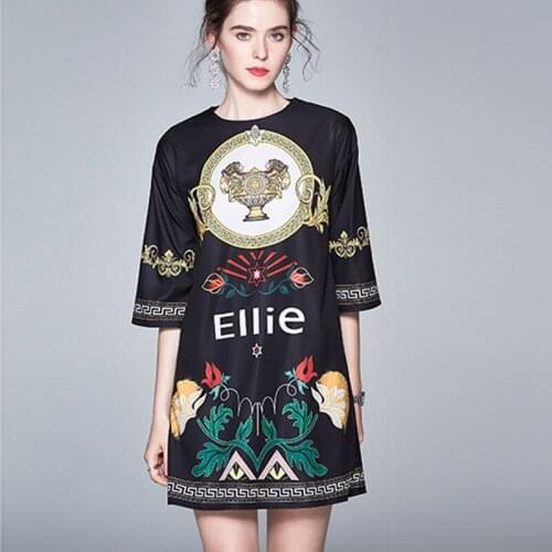 2021 summer women baroque style dresses black loose straight XXL dress with diamond animal lion printed runway dress