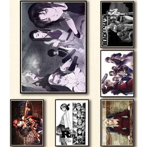 38 Designs Anime Black Lagoon Whitepaper Poster Two-Hand Artwork Painting Funny Wall Sticker for Coffee House Bar