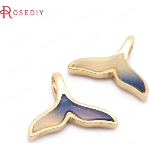 39595)10PCS 12x14MM 24K Gold Color Brass Paiting Color Whale Tail Charms Pendants Jewelry Making Supplies Diy Accessories