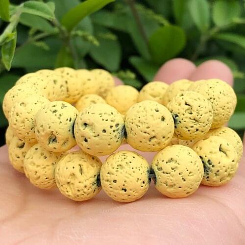 4-12mm Natural Lava Volcanic Rock Stone Rubber Yellow Hematite Round Loose Spacer Beads For Jewelry Making DIY Charms Bracelets