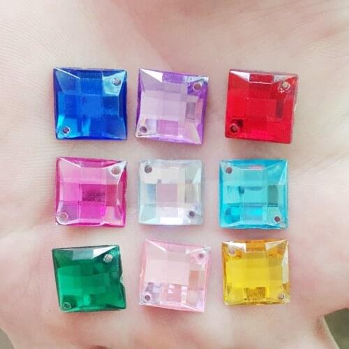 Random mixed color Diy 25pcs square 12mmx12mm acrylic hand sewing rhinestones wedding dress accessories -Z64A