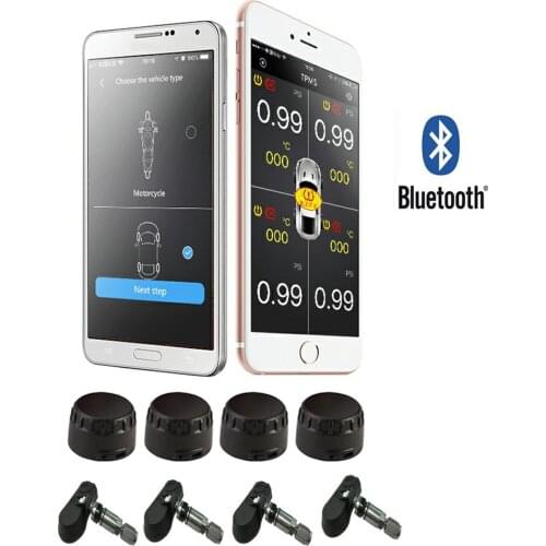 Wireless Bluetooth 4.0 4pcs TPMS Sensor Tire Pressure Monitor System For Mobile Phone APP Display Low Energy Alarm In/External